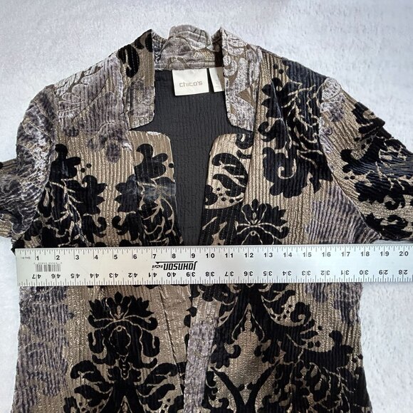 Chicos Women’s Open Front Jacket Size 1 Velvet Burnout Black Beige Floral Casual - Picture 7 of 8